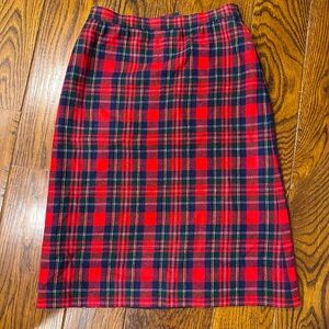 Vintage Pendleton Red Tartan Wool Plaid Midi Skirt